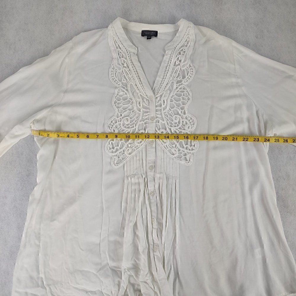 Spense Woman 100% Viscose White Button-Up Long Sleeve Top. Size 1X - Picture 6 of 12